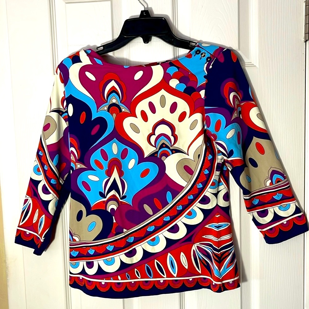 J McLaughlin catalina cloth paisley boho print pullover 3/4 sleeve boat neck M